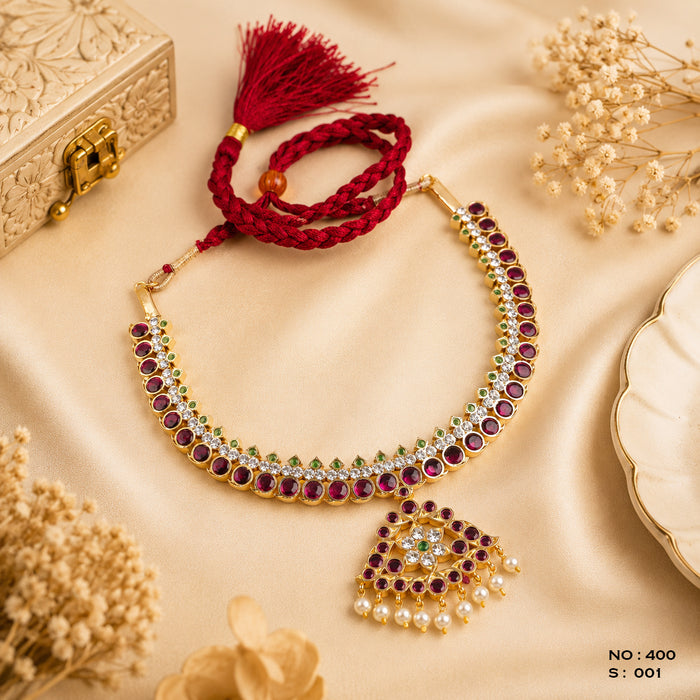 Bharatanatyam Ruby & Green Stone Necklace – No. 400