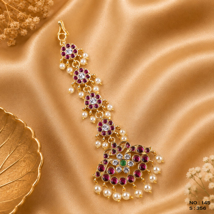 Traditional Stone & Pearl Maang Tikka - No. 145